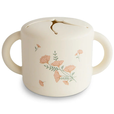 Porta Snack Infantil Mushie Pink Flowers - Material Seguro